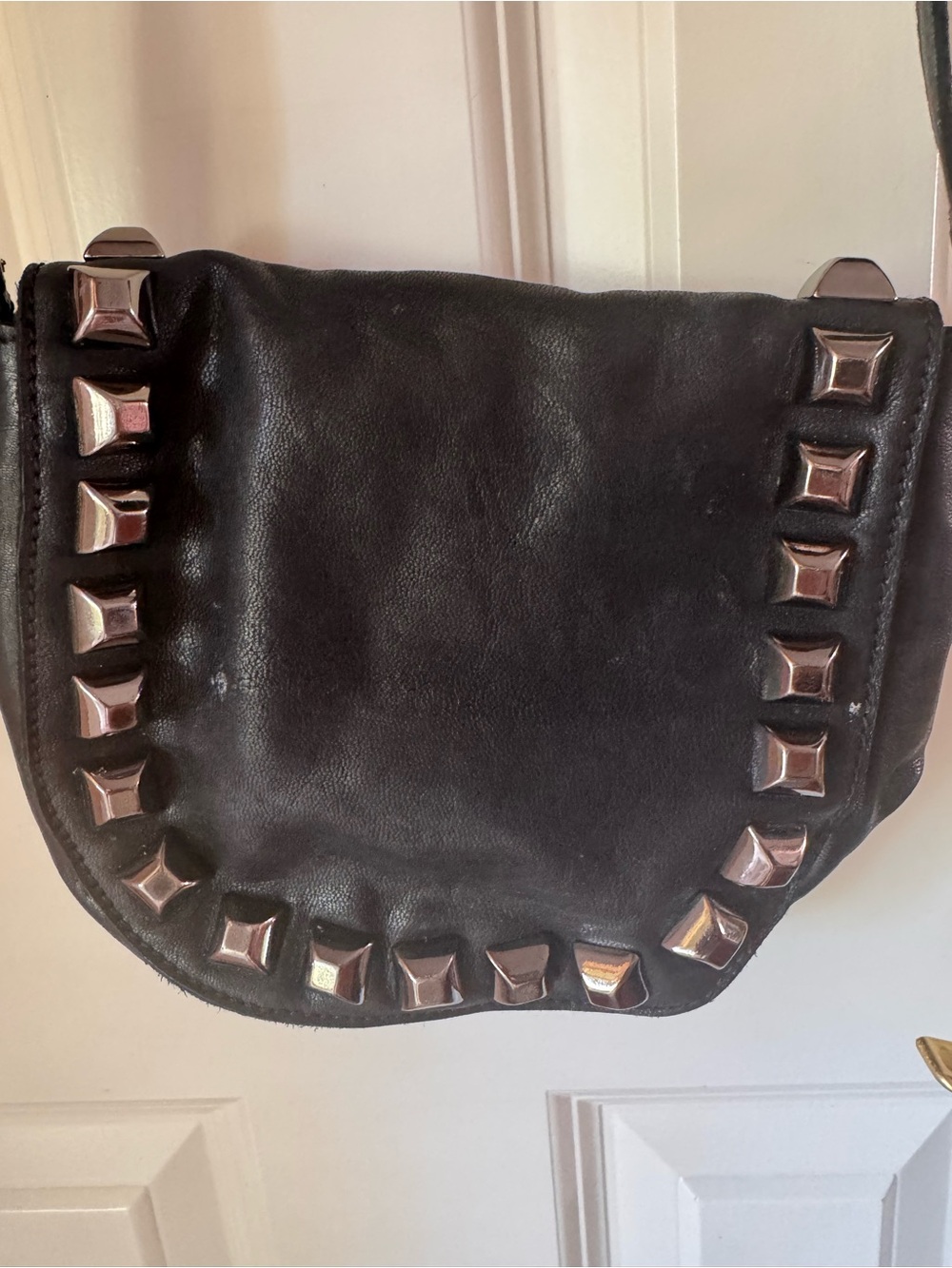 Black Studded Leather Crossbody Bag (flap closure )